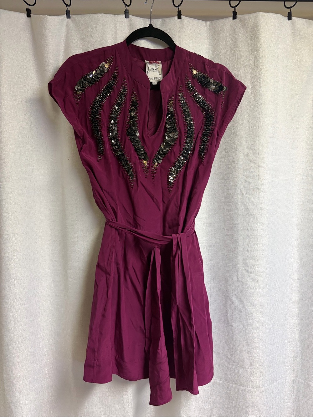 Yoana Baraschi 100% Silk Fuchsia Dress with Beaded Accents